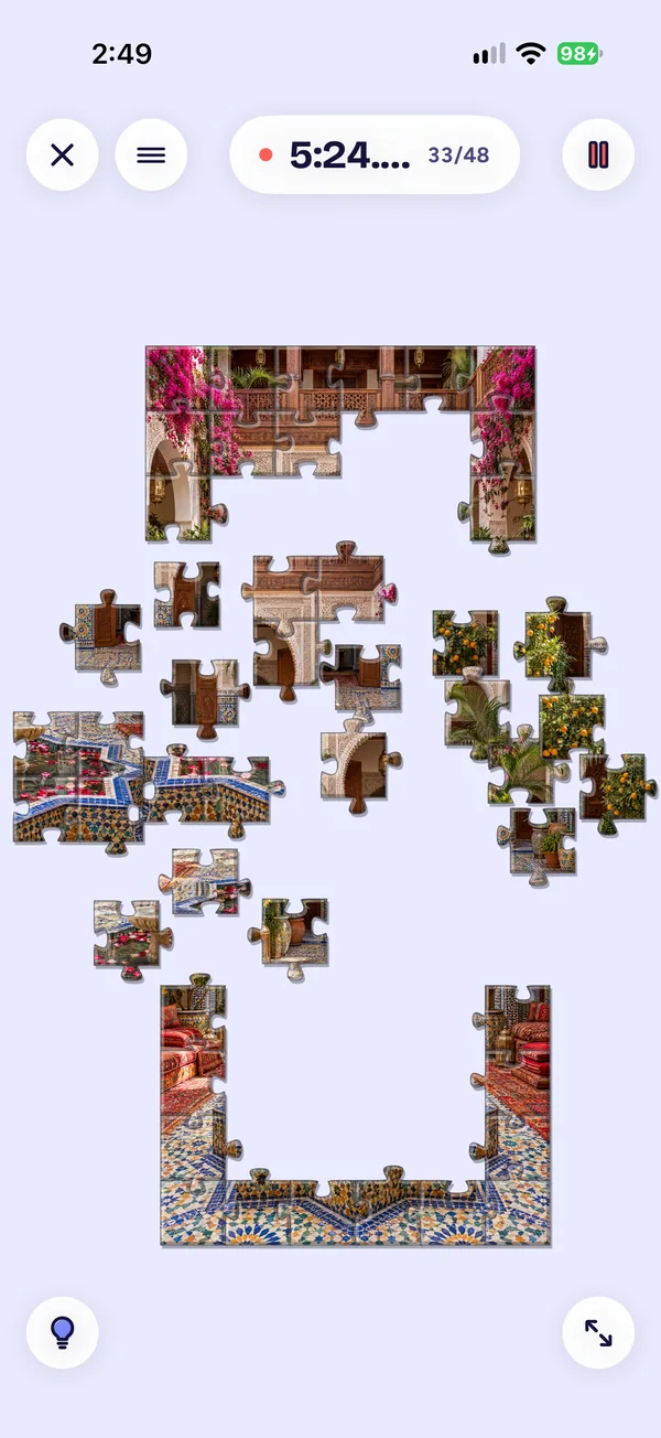 A Daily Rally in progress: 33 of 48 pieces placed