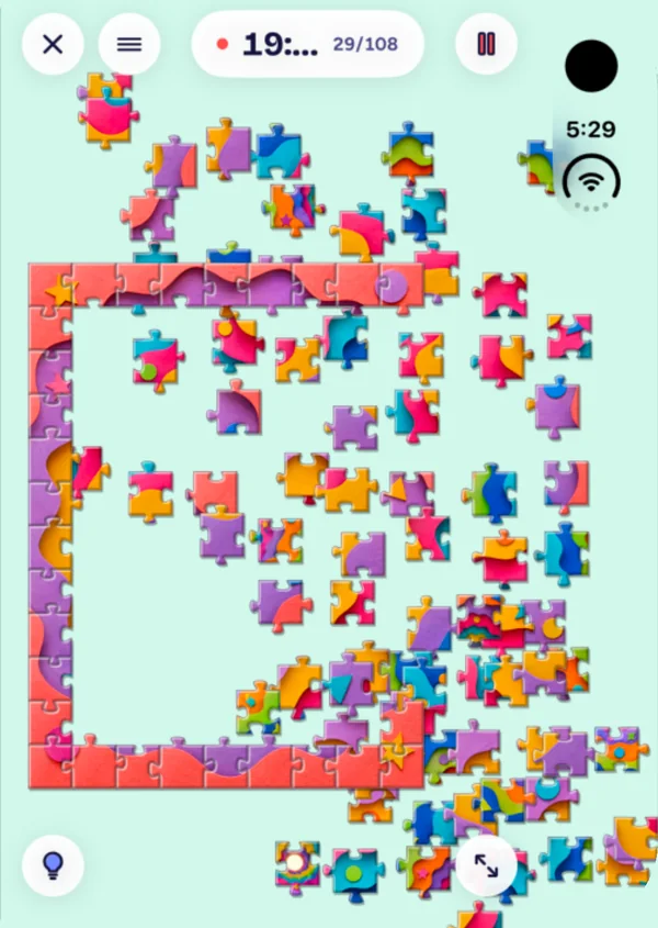 A 108-piece puzzle on one free canvas, border half built